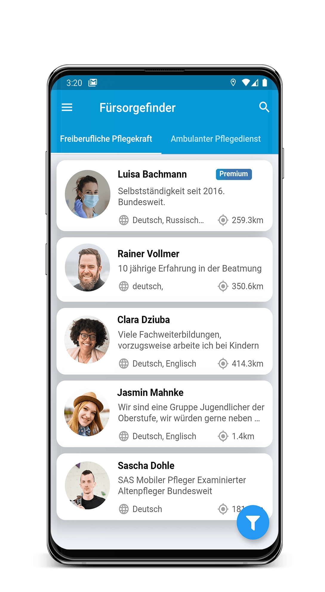 1 Kundenprojekt von PriorApps GmbH | App Entwicklung mit dem Namen Fürsorgefinder